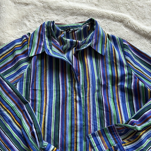 Zac & Rachel Multicolor Striped Button Up Shirt Retro Vibes Long Sleeve Medium - Picture 3 of 9